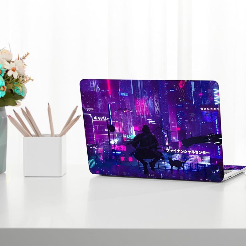 Lauspuck Anime Neon Laptop Notebook Skin Sticker Cover Decal, 12 13 13.3 14 15 15.4 15.6 inch Laptop Vinyl Skin Sticker Cover Art Protector Decal Universal, Purple Warrior Cat - Image 2
